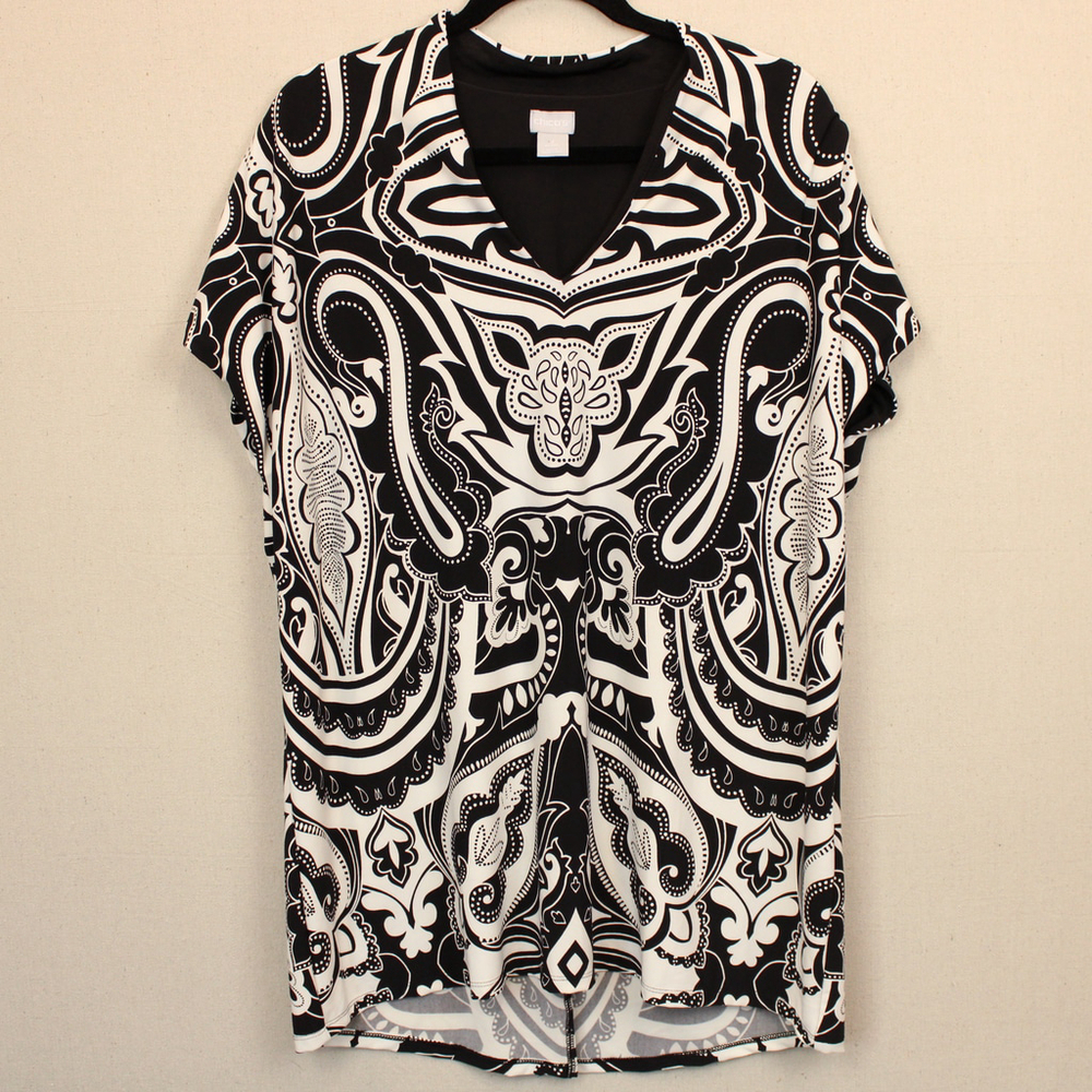 Chico's black and white paisley print tunic top NWT-2